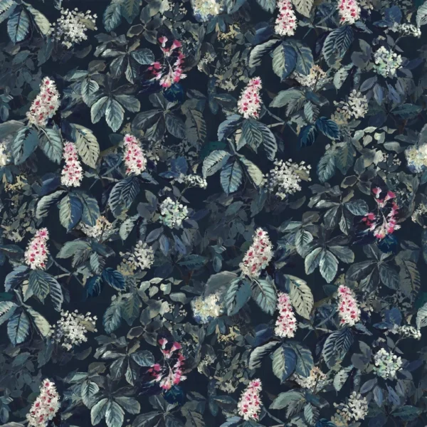 Pasqueflower Fabric - Indigo by blue botanical printed fabric from Designers Guild