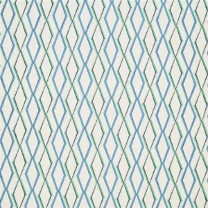 blue geometric embroideried fabric from Designers Guild