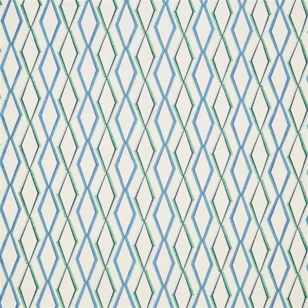 Trevenna Fabric - Cobalt by blue geometric embroideried fabric from Designers Guild