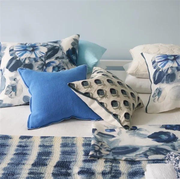 Camellia Fabric - Indigo by blue botanical cushion with fabric