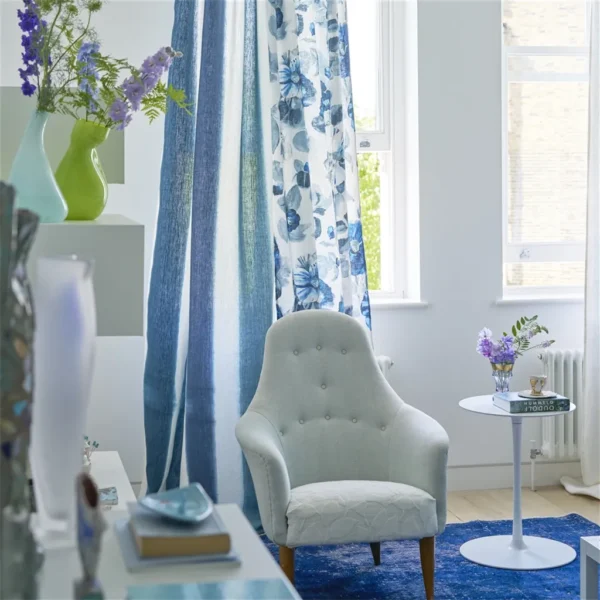 Celandine Fabric - Chalk by black-grey misc armchair with curtain and window