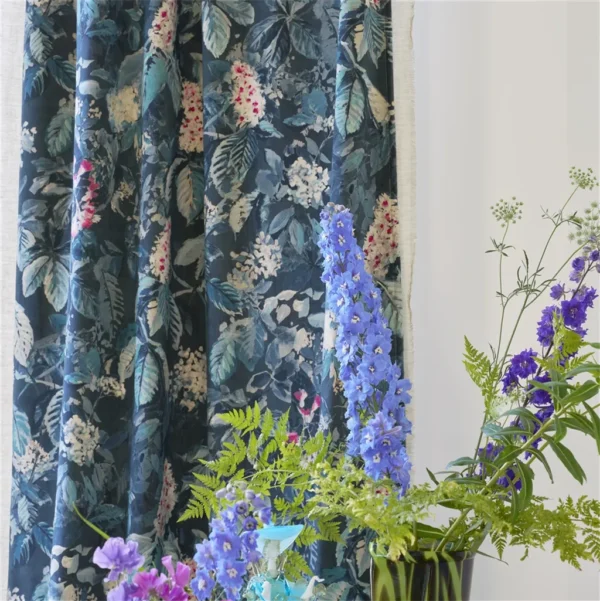 Pasqueflower Fabric - Indigo by blue botanical curtain with vases
