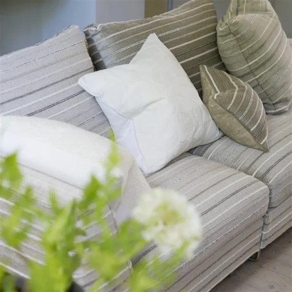 Porthminster Fabric - Chalk by multicolour striped sofa with cushion