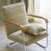 black-grey striped armchair with curtain