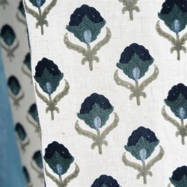 Teasel Fabric - Indigo by blue spotted curtain with