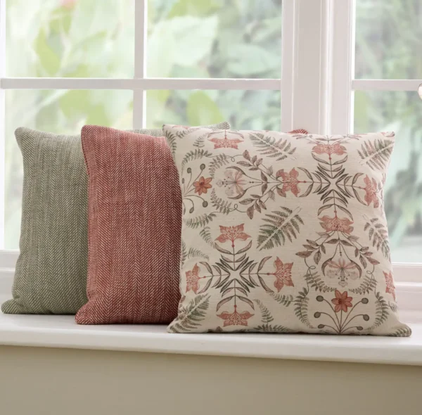 Fresco Fabric - Sienna by green botanical cushion with cushion and window