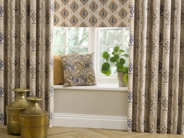 Ziba Fabric - Moonstone by black-grey striped curtain with
