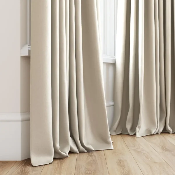 Tenby Fabric - 08 Dune by neutral plain curtain with window