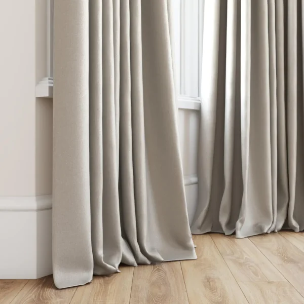 Tenby Fabric - 10 Mushroom by neutral plain curtain with window