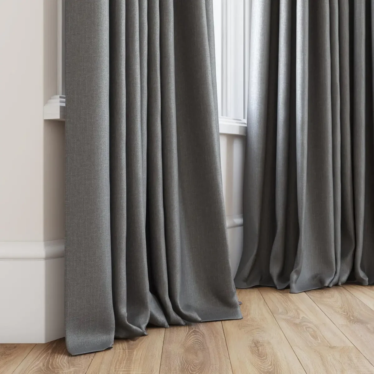 black-grey plain curtain with window