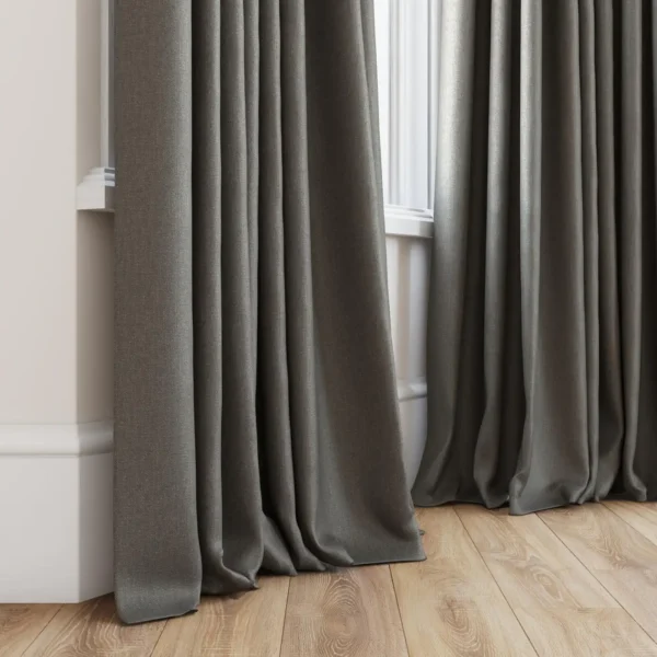 Tenby Fabric - 17 Bark by black-grey plain curtain with window