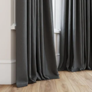 black-grey plain curtain with window