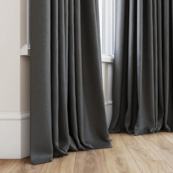 Tenby Fabric - 18 Shadow by black-grey plain curtain with window