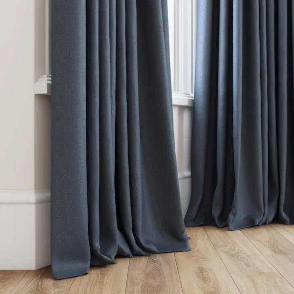Tenby Fabric - 19 Midnight by blue plain curtain with window