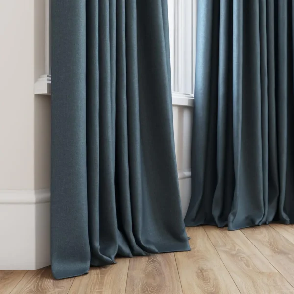 Tenby Fabric - 20 Sapphire by blue plain curtain with window