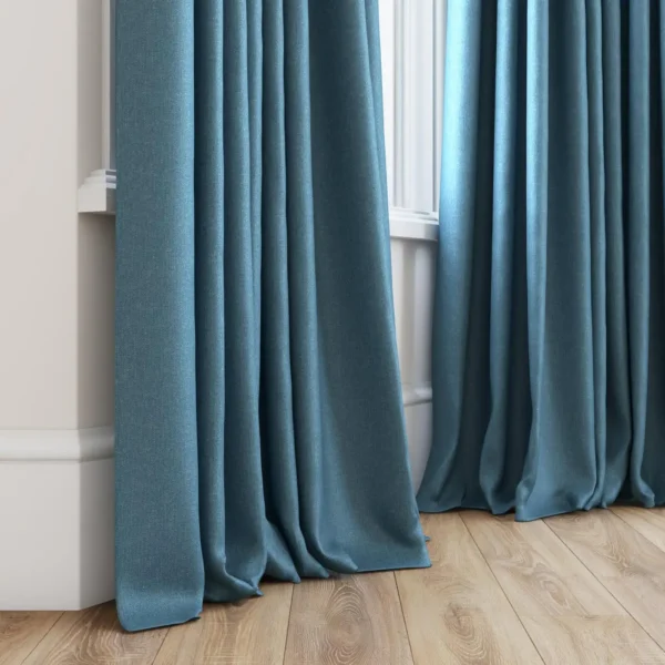 Tenby Fabric - 21 Teal by blue plain curtain with window