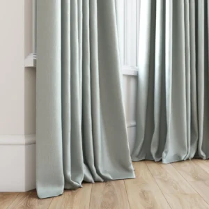 blue plain curtain with window