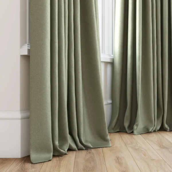 green plain curtain with window