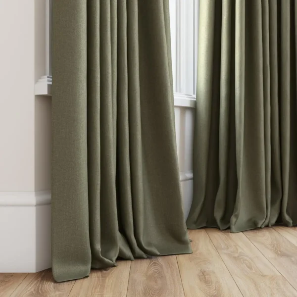 Tenby Fabric - 28 Moss by green plain curtain with window