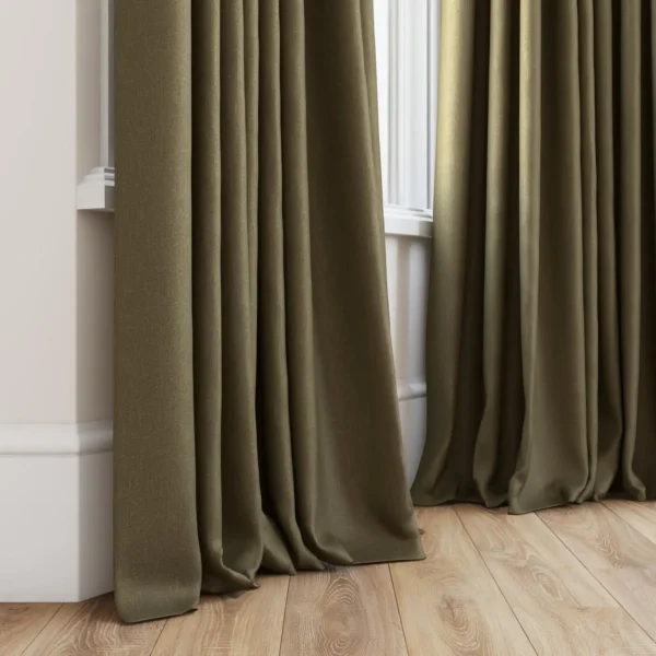 Tenby Fabric - 29 Fern by brown plain curtain with window