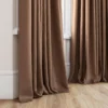 brown plain curtain with window