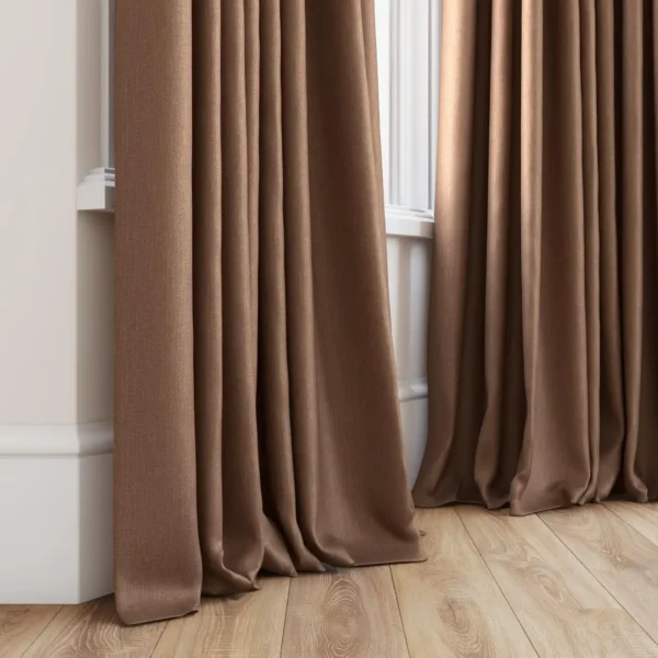 Tenby Fabric - 34 Truffle by brown plain curtain with window