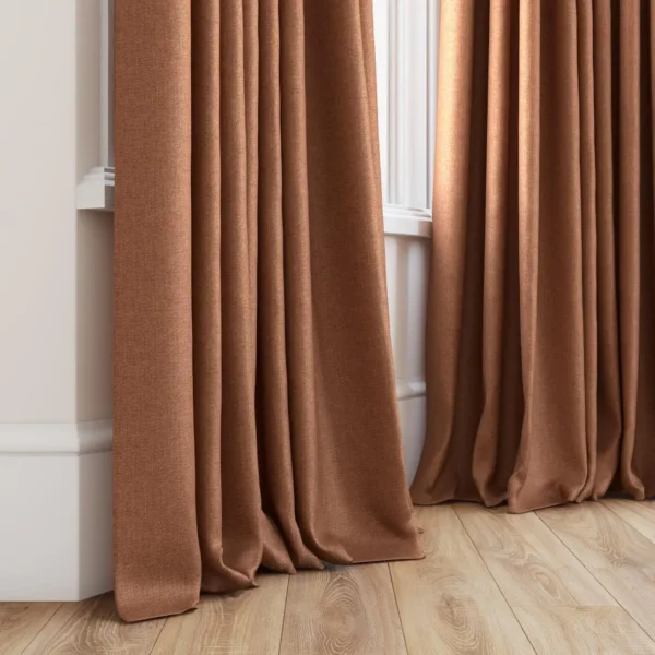Tenby Fabric - 35 Clay by red plain curtain with window