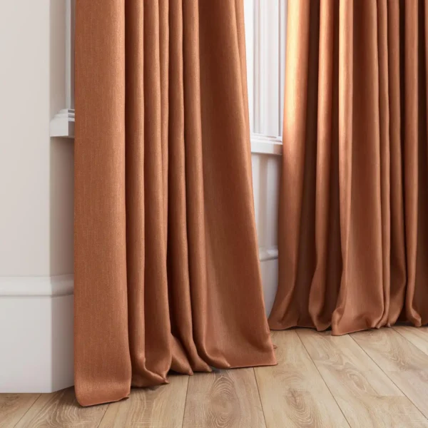 Tenby Fabric - 36 Apricot by red plain curtain with window