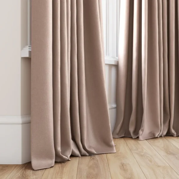 pink plain curtain with window