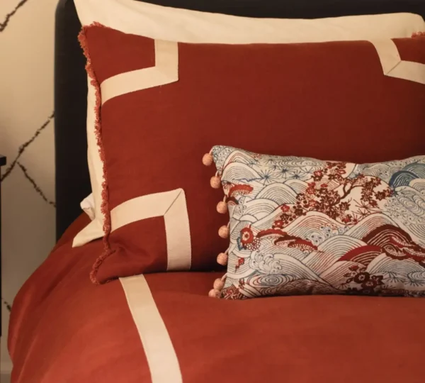 metallic braid on red bedding