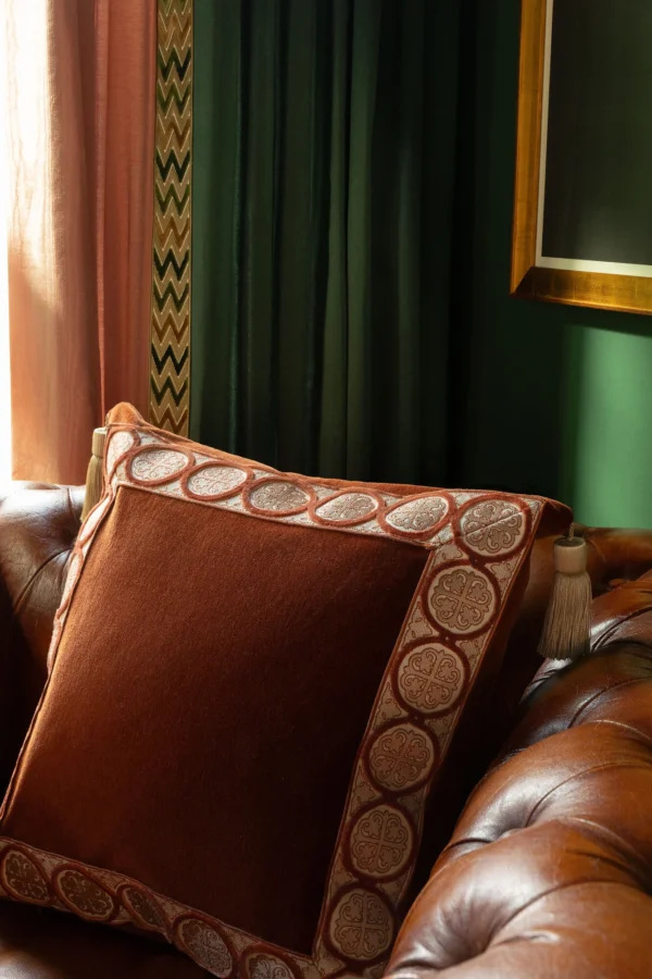 Paloma 2.65" Velvet Border by Embroidered velvet border on cushion