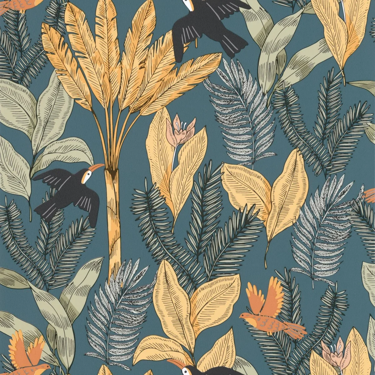 Explorer Wallpaper - Bleu Nuit by blue botanical wallpaper from caselio