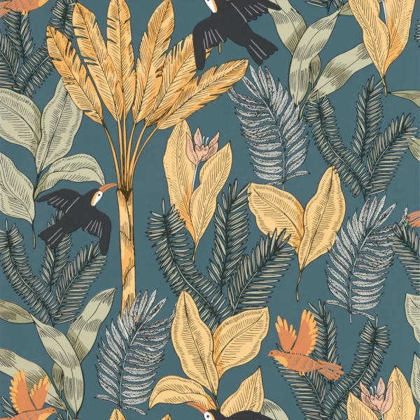 Explorer Wallpaper - Bleu Nuit by blue botanical wallpaper from caselio