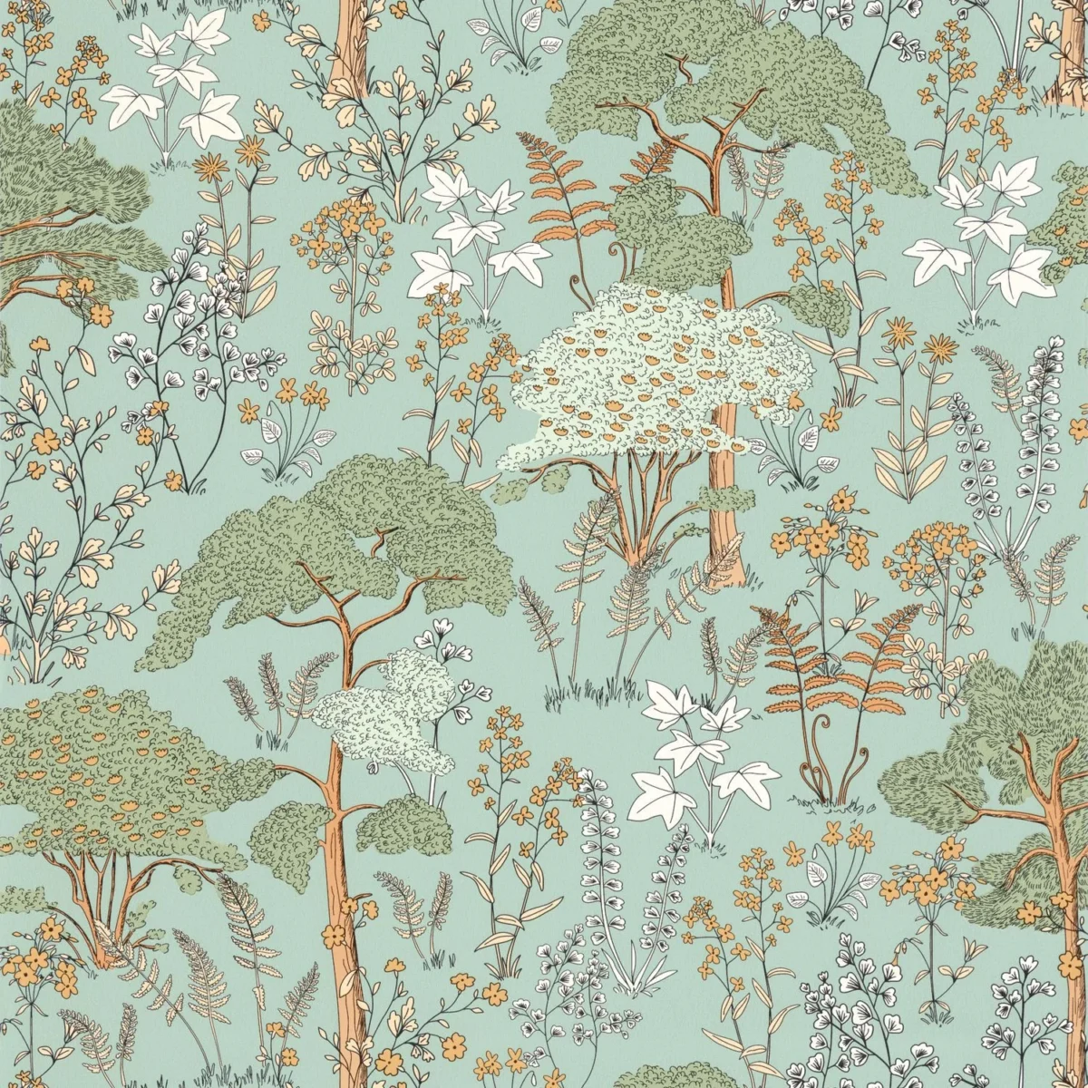 Flaner Wallpaper - Menthe by green botanical wallpaper from caselio