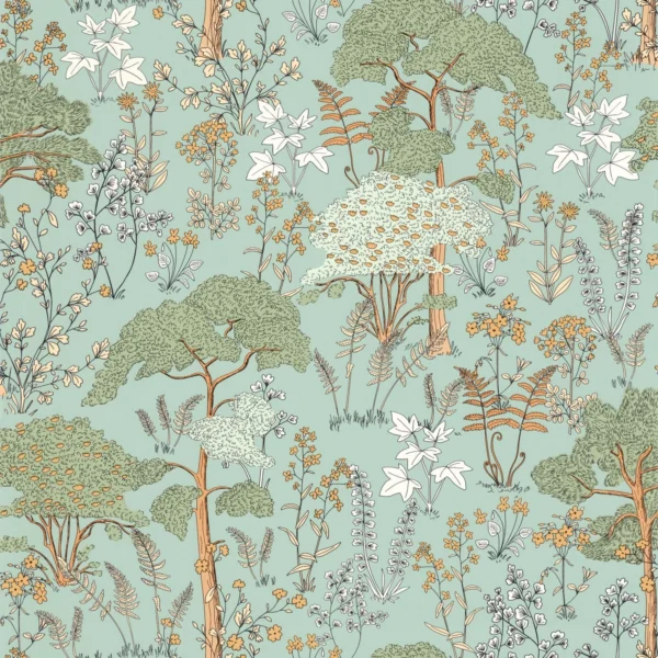 Flaner Wallpaper - Menthe by green botanical wallpaper from caselio