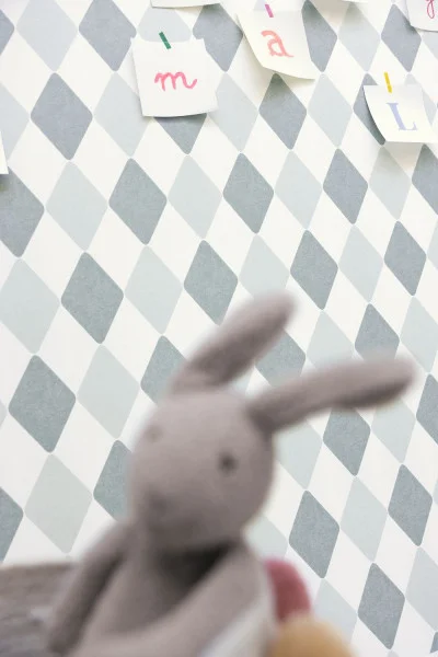 Danser Wallpaper - Bleu Grise by blue geometric wallpaper and wall with toys