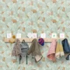 green children's wallpaper and wall with clothes and footwear