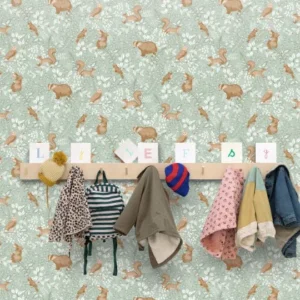 green children's wallpaper and wall with clothes and footwear