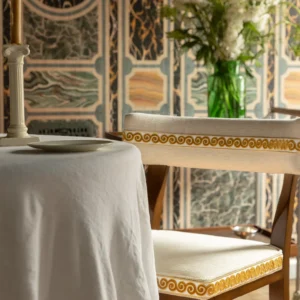 dining table with yellow velvet border