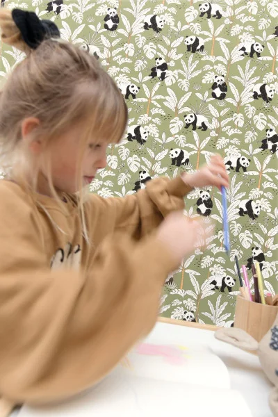 Se Prelasser Wallpaper - Vert by black-grey children's wallpaper and wall with side table