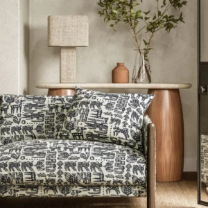 black-grey animal sofa with side table and lamps