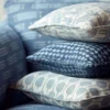 blue spotted cushion with sofa