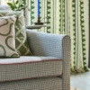 blue geometric sofa with cushion