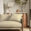 yellow geometric sofa with side table and lamps