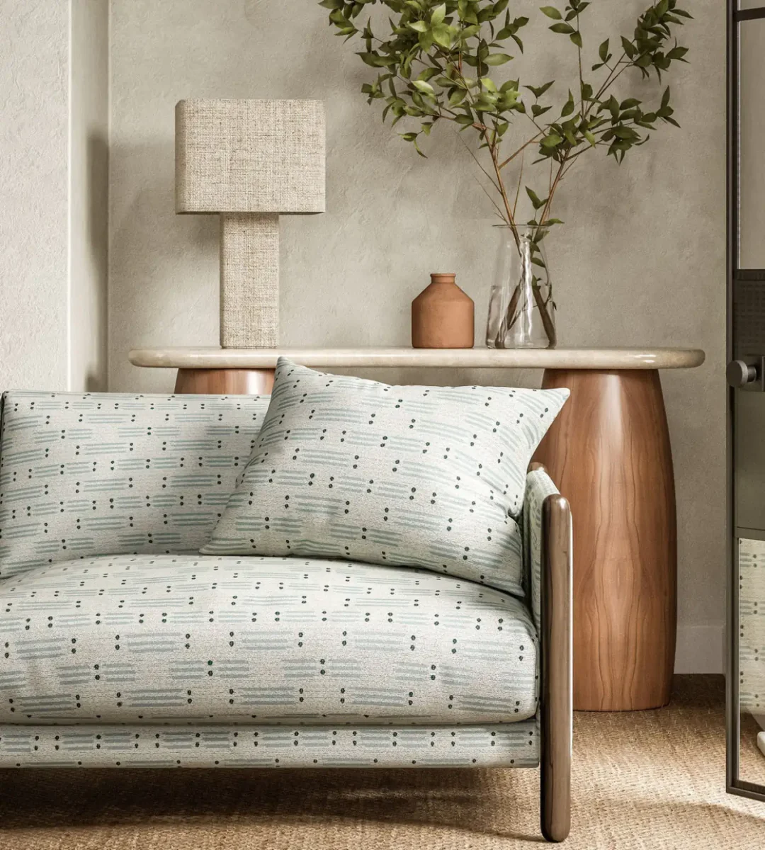 Matchsticks Fabric - Mist by neutral misc sofa with side table and lamps