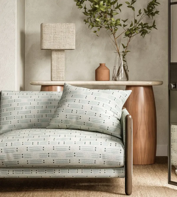 Matchsticks Fabric - Mist by neutral misc sofa with side table and lamps