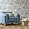 blue misc armchair with coffee table and cushion