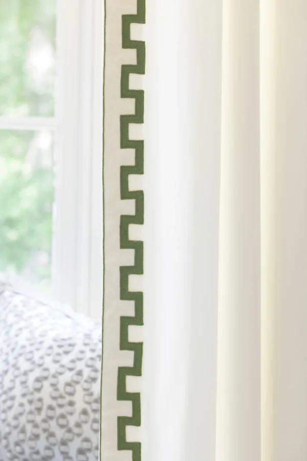 Devon Applique 2" Border by green geometric border on white curtain
