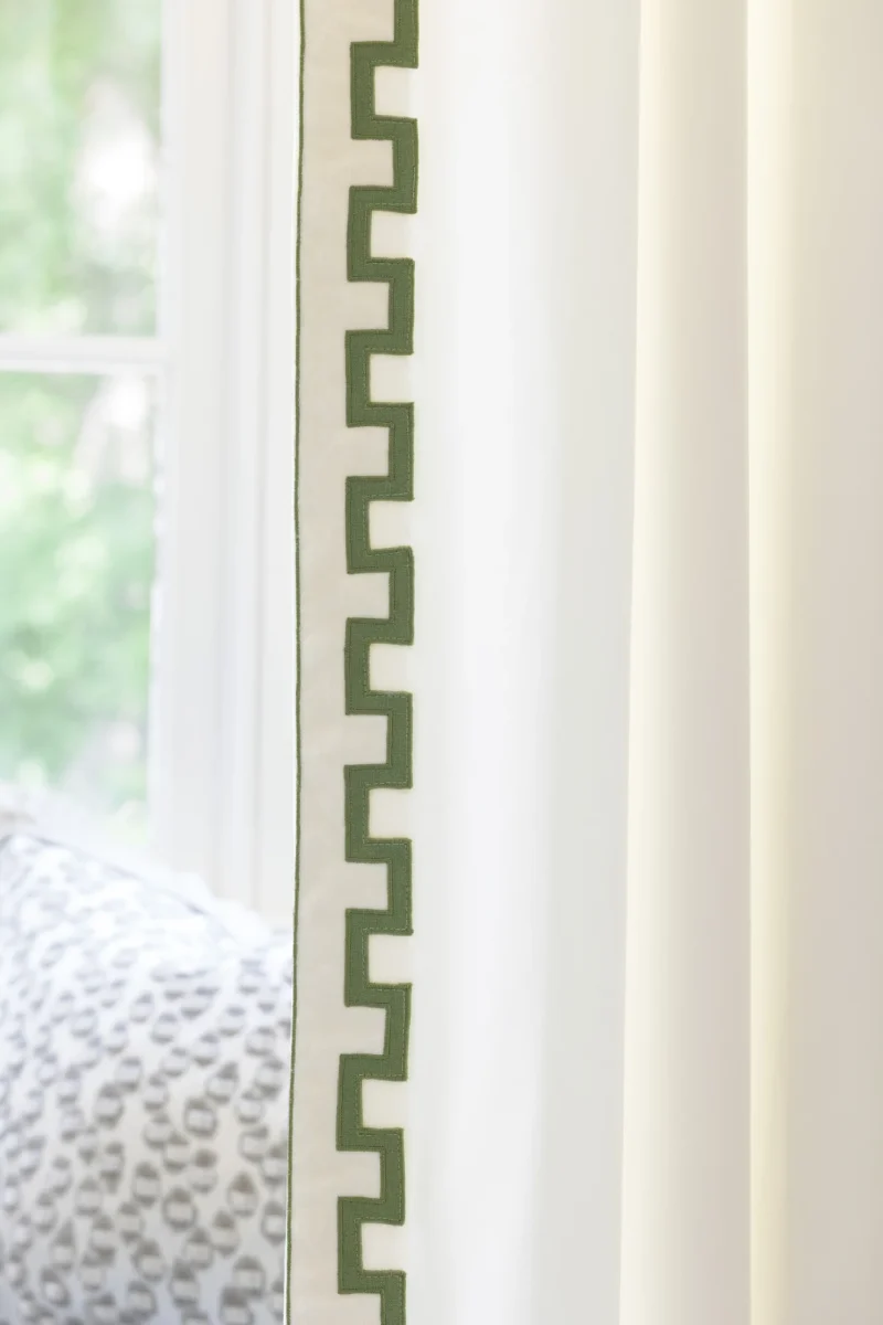 Devon Applique 2" Border by green geometric border on white curtain