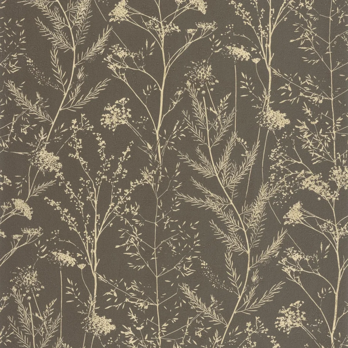 Prairie Wallpaper - Noir Fusain / Ocre by brown botanical wallpaper from casadeco